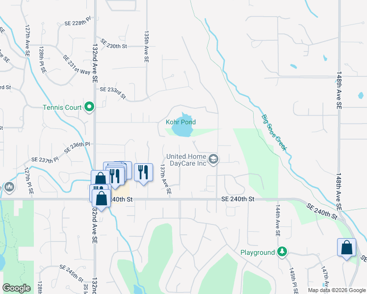map of restaurants, bars, coffee shops, grocery stores, and more near 23616 138th Avenue Southeast in Kent