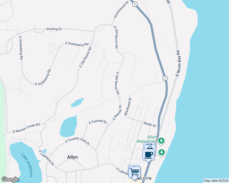 map of restaurants, bars, coffee shops, grocery stores, and more near 212 East Rainier Drive in Mason County