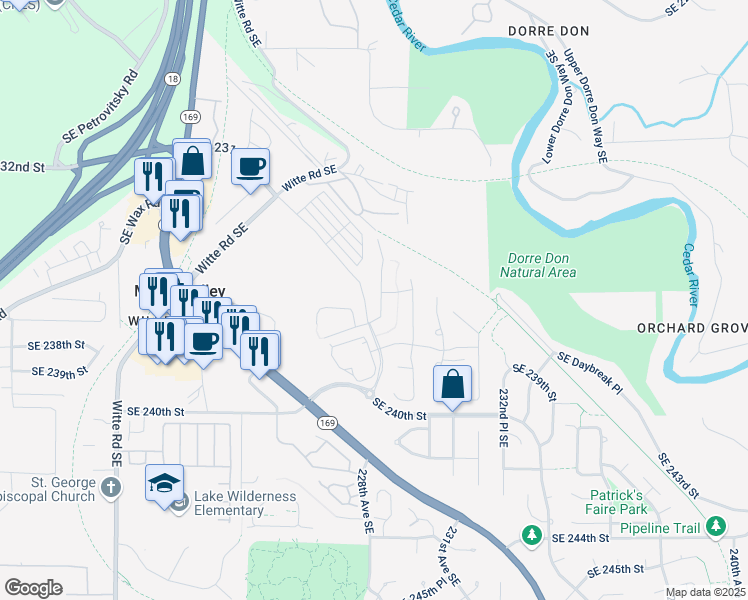 map of restaurants, bars, coffee shops, grocery stores, and more near 23717 228th Place Southeast in Maple Valley