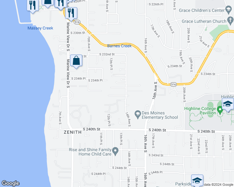 map of restaurants, bars, coffee shops, grocery stores, and more near 1302 South 236th Place in Des Moines