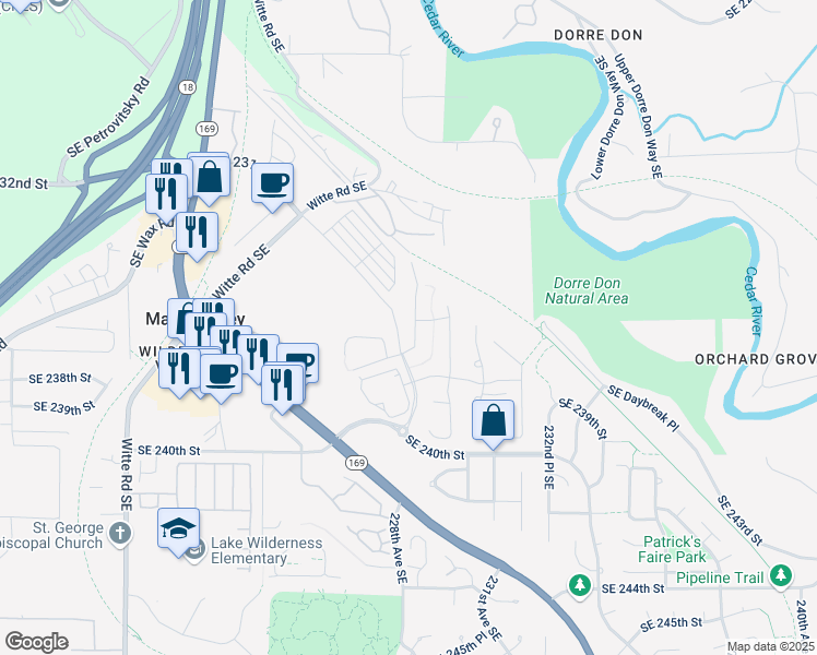 map of restaurants, bars, coffee shops, grocery stores, and more near 23717 228th Place Southeast in Maple Valley
