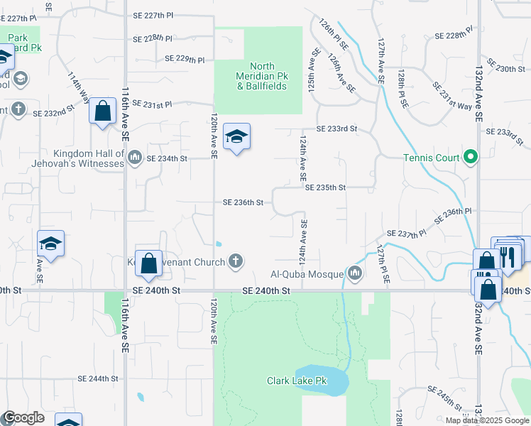 map of restaurants, bars, coffee shops, grocery stores, and more near 12312 Southeast 237th Place in Kent