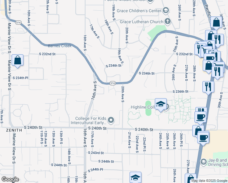 map of restaurants, bars, coffee shops, grocery stores, and more near 23641 20th Avenue South in Des Moines