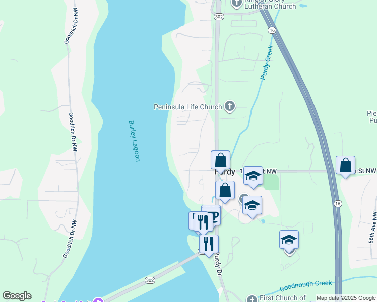 map of restaurants, bars, coffee shops, grocery stores, and more near 14406 Sherman Drive Northwest in Gig Harbor