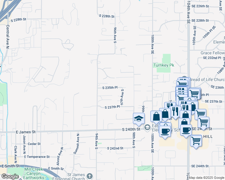 map of restaurants, bars, coffee shops, grocery stores, and more near 9531 South 235th Place in Kent
