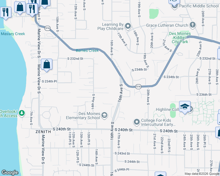 map of restaurants, bars, coffee shops, grocery stores, and more near 1464 South 234th Street in Des Moines