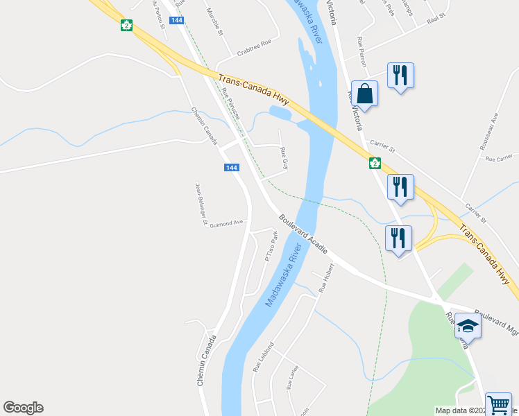 map of restaurants, bars, coffee shops, grocery stores, and more near 837 Chemin Canada in Edmundston