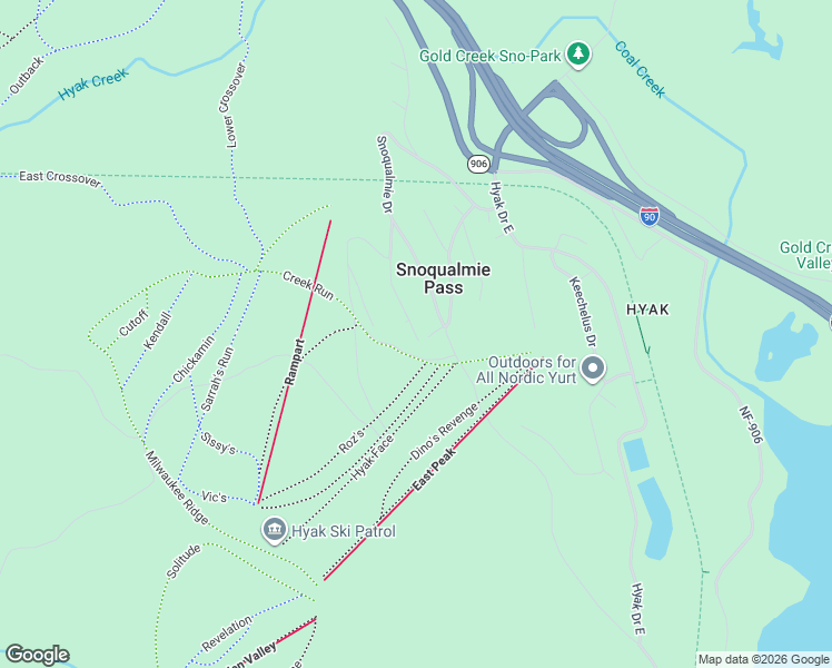 map of restaurants, bars, coffee shops, grocery stores, and more near 320 Innsbruck Drive in Snoqualmie Pass