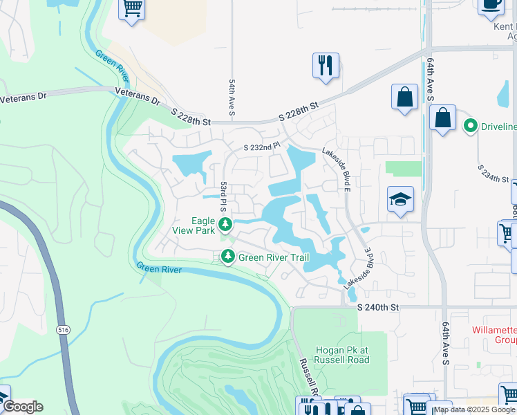 map of restaurants, bars, coffee shops, grocery stores, and more near 23534 55th Avenue South in Kent