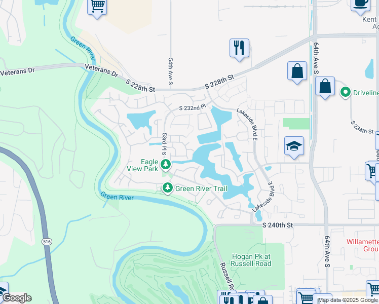 map of restaurants, bars, coffee shops, grocery stores, and more near 23534 55th Avenue South in Kent