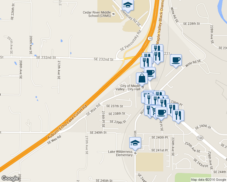 map of restaurants, bars, coffee shops, grocery stores, and more near 21800 Southeast Wax Road in Maple Valley