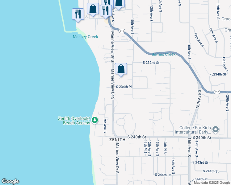 map of restaurants, bars, coffee shops, grocery stores, and more near 802 South 235th Place in Des Moines