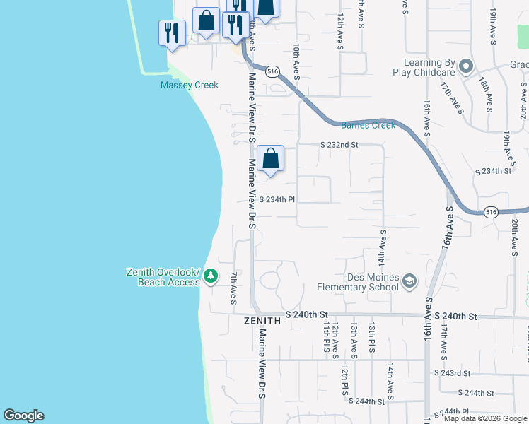 map of restaurants, bars, coffee shops, grocery stores, and more near 802 South 235th Place in Des Moines