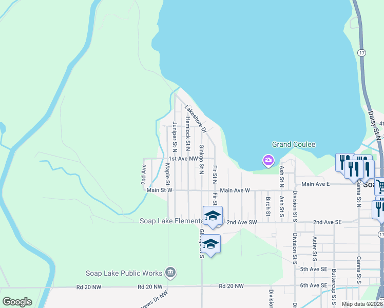 map of restaurants, bars, coffee shops, grocery stores, and more near 722 1st Avenue Northwest in Soap Lake