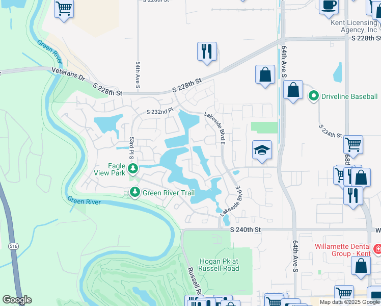 map of restaurants, bars, coffee shops, grocery stores, and more near 23514 58th Avenue South in Kent