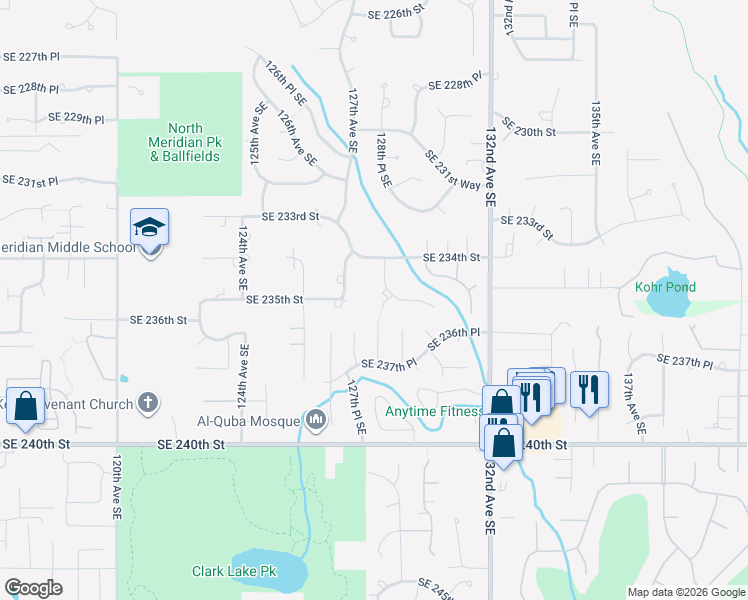 map of restaurants, bars, coffee shops, grocery stores, and more near 23509 128th Court Southeast in Kent