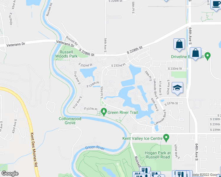 map of restaurants, bars, coffee shops, grocery stores, and more near 5530 South 234th Place in Kent
