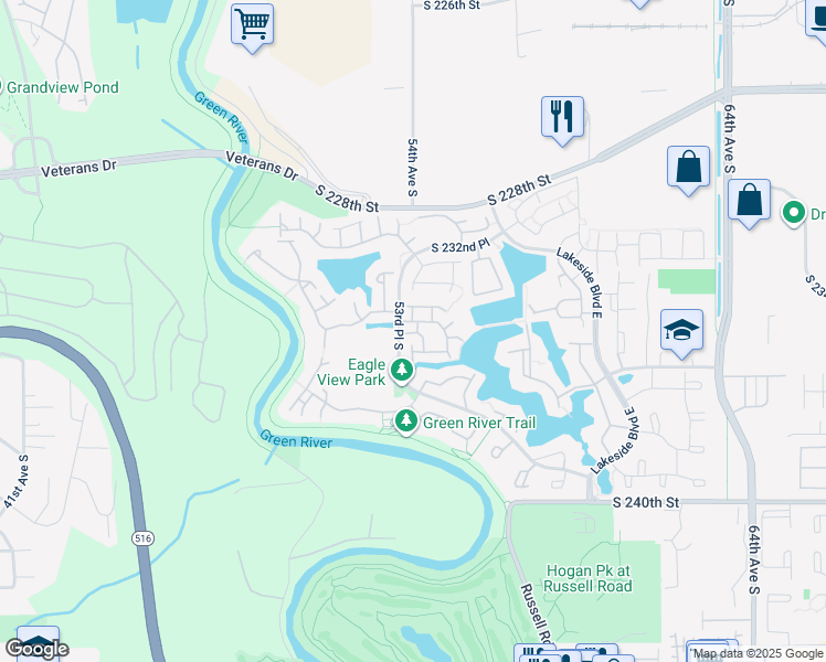 map of restaurants, bars, coffee shops, grocery stores, and more near 23531 54th Avenue South in Kent