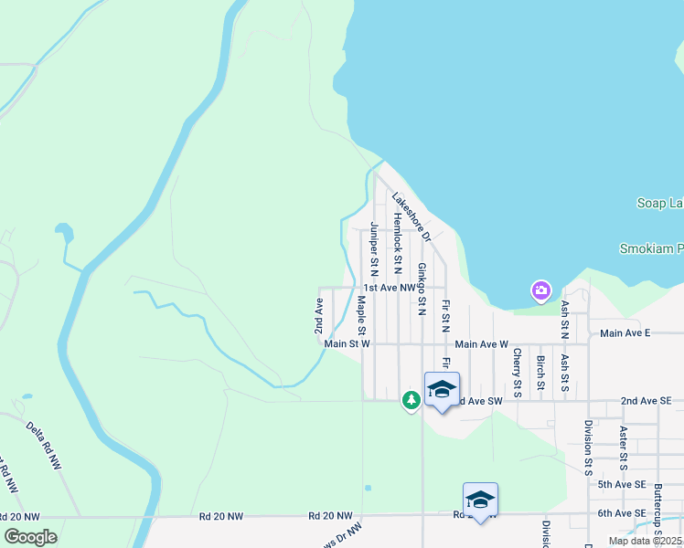 map of restaurants, bars, coffee shops, grocery stores, and more near 110 11th Street Northwest in Soap Lake