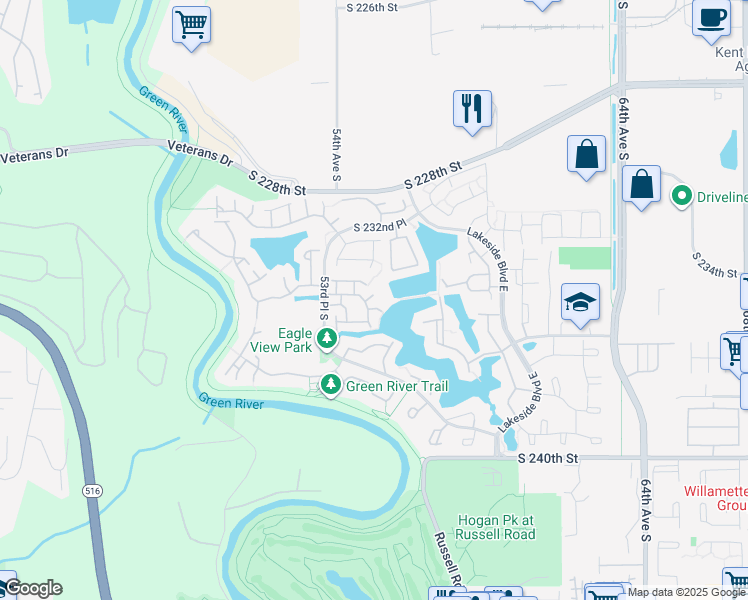 map of restaurants, bars, coffee shops, grocery stores, and more near 23518 55th Avenue South in Kent