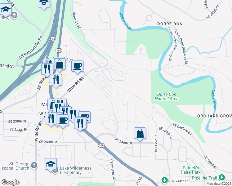 map of restaurants, bars, coffee shops, grocery stores, and more near 23623 228th Place Southeast in Maple Valley