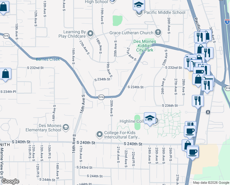 map of restaurants, bars, coffee shops, grocery stores, and more near 2010 Kent Des Moines Road in Des Moines