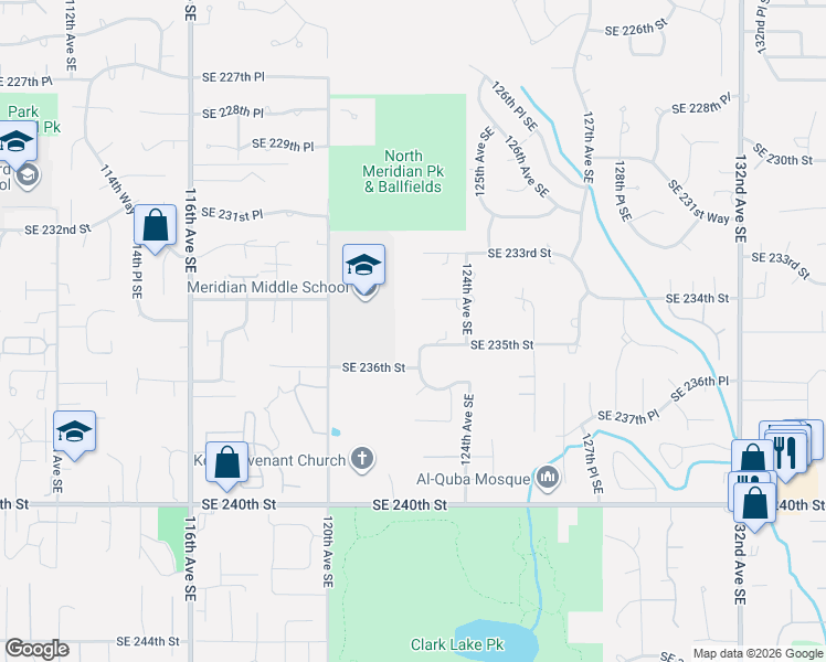 map of restaurants, bars, coffee shops, grocery stores, and more near 23501 123rd Avenue Southeast in Kent