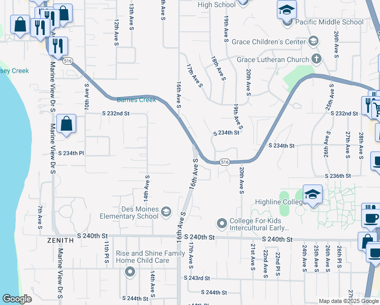 map of restaurants, bars, coffee shops, grocery stores, and more near in Des Moines