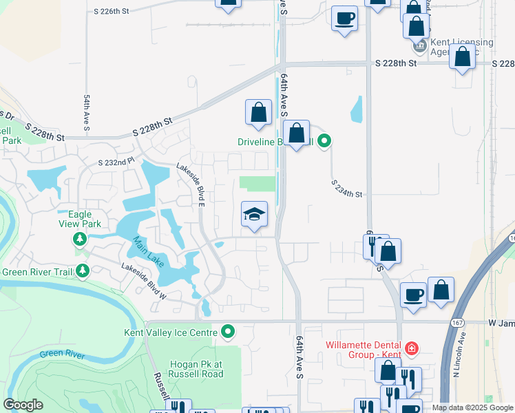 map of restaurants, bars, coffee shops, grocery stores, and more near 6300 South 236th Street in Kent