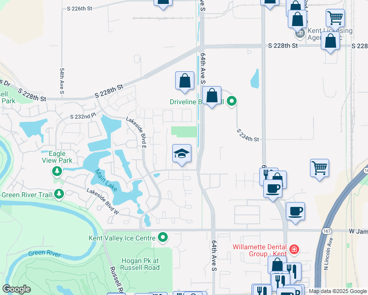 map of restaurants, bars, coffee shops, grocery stores, and more near 6300 South 236th Street in Kent