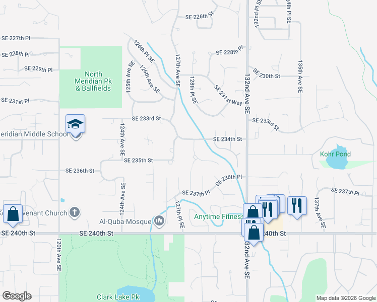 map of restaurants, bars, coffee shops, grocery stores, and more near 23509 128th Court Southeast in Kent
