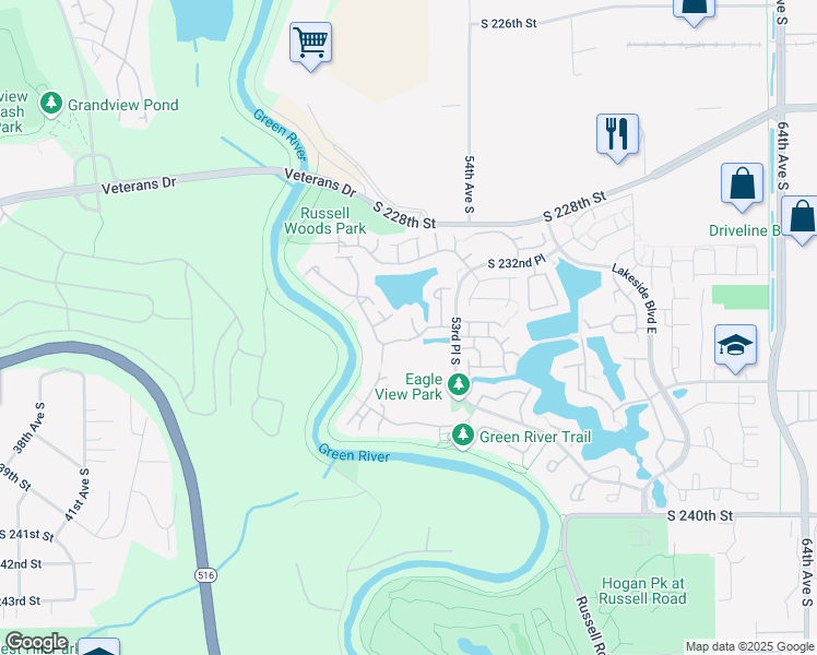 map of restaurants, bars, coffee shops, grocery stores, and more near 5131 South 234th Place in Kent
