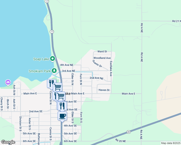 map of restaurants, bars, coffee shops, grocery stores, and more near 640 3rd Avenue Northeast in Soap Lake