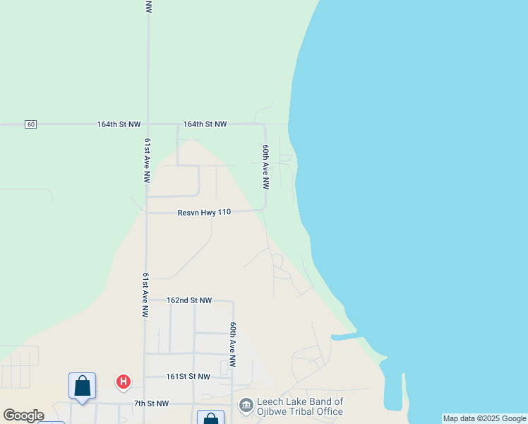 map of restaurants, bars, coffee shops, grocery stores, and more near 16305 60th Avenue Northwest in Cass Lake