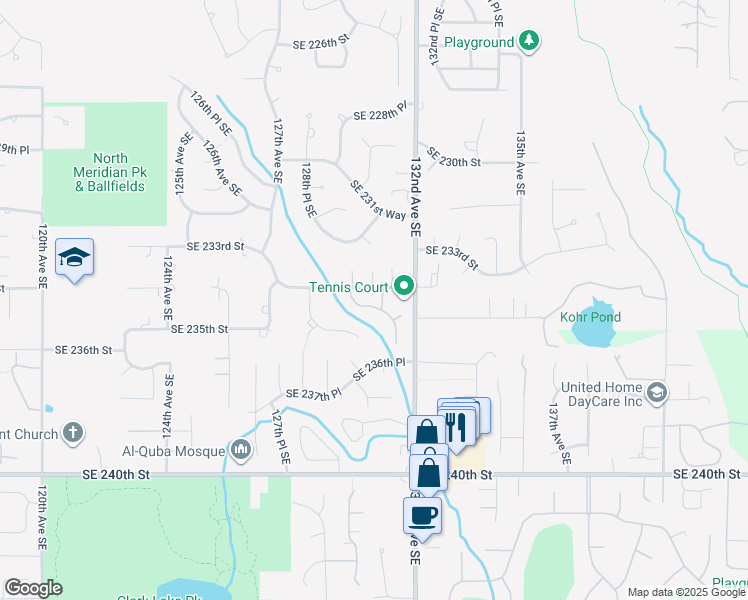 map of restaurants, bars, coffee shops, grocery stores, and more near 13012 Southeast 234th Street in Kent