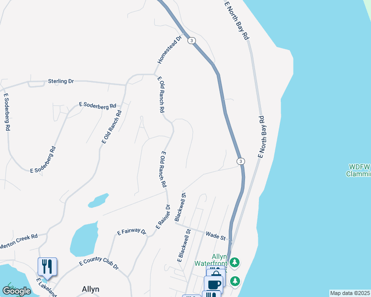map of restaurants, bars, coffee shops, grocery stores, and more near 230 East Rainier Court in Mason County