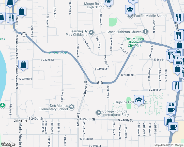 map of restaurants, bars, coffee shops, grocery stores, and more near 1701 South 234th Street in Des Moines