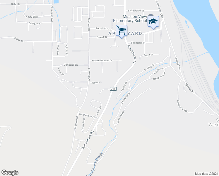 map of restaurants, bars, coffee shops, grocery stores, and more near 300 Kray Ike Court in Wenatchee