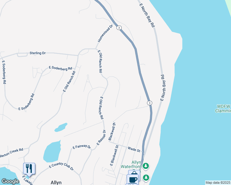 map of restaurants, bars, coffee shops, grocery stores, and more near 230 East Rainier Court in Mason County