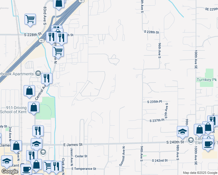 map of restaurants, bars, coffee shops, grocery stores, and more near 23325 91st Avenue South in Kent