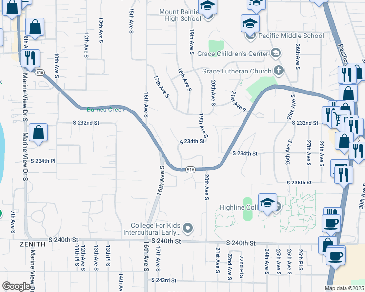 map of restaurants, bars, coffee shops, grocery stores, and more near 1701 South 234th Street in Des Moines