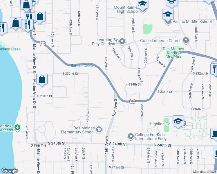 map of restaurants, bars, coffee shops, grocery stores, and more near 1625 Kent Des Moines Road in Des Moines
