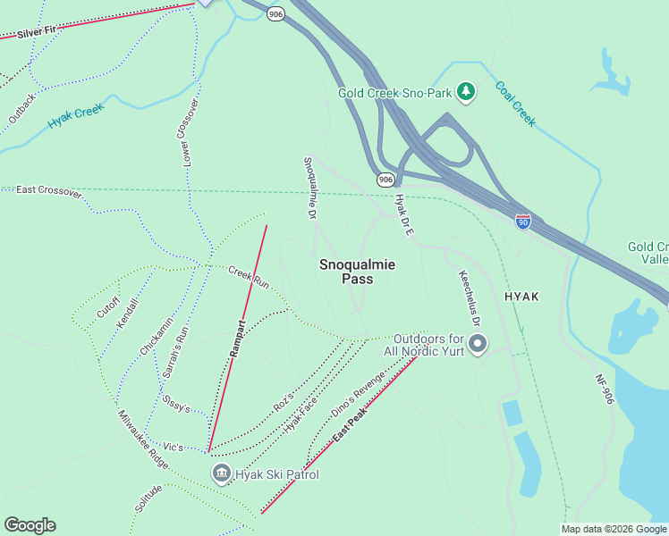 map of restaurants, bars, coffee shops, grocery stores, and more near 841 Snoqualmie Drive in Snoqualmie Pass