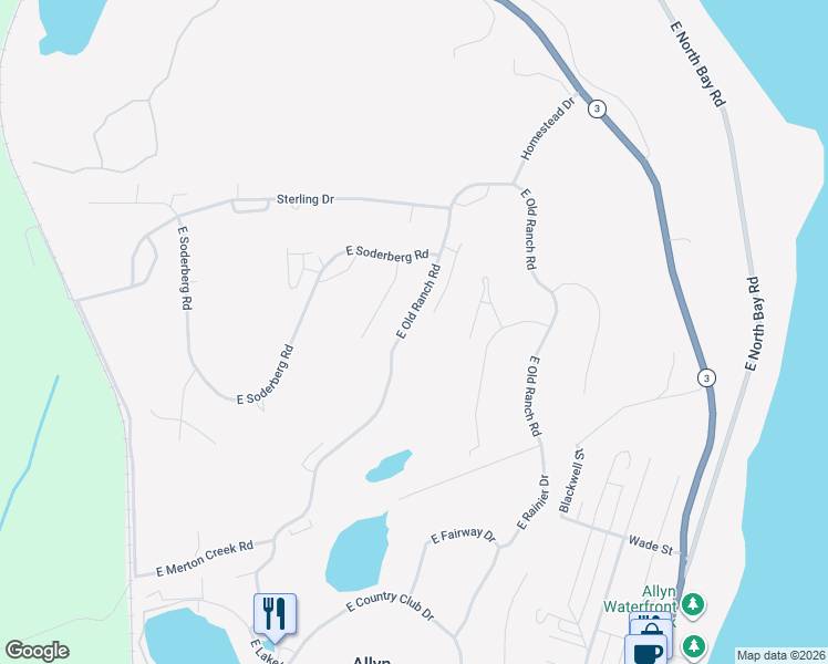 map of restaurants, bars, coffee shops, grocery stores, and more near 640 East Old Ranch Road in Mason County