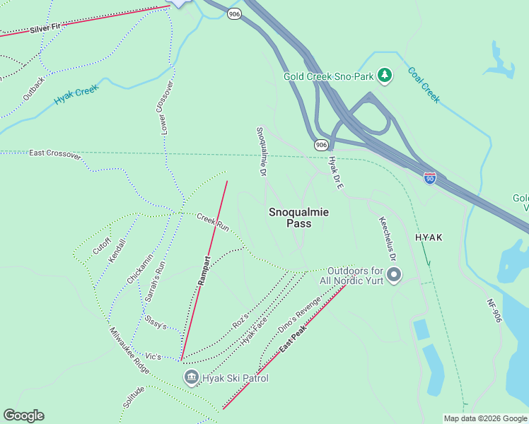 map of restaurants, bars, coffee shops, grocery stores, and more near Innsbruck Drive in Snoqualmie Pass