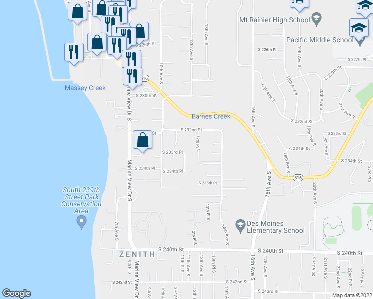 map of restaurants, bars, coffee shops, grocery stores, and more near 1132 South 233rd Place in Des Moines