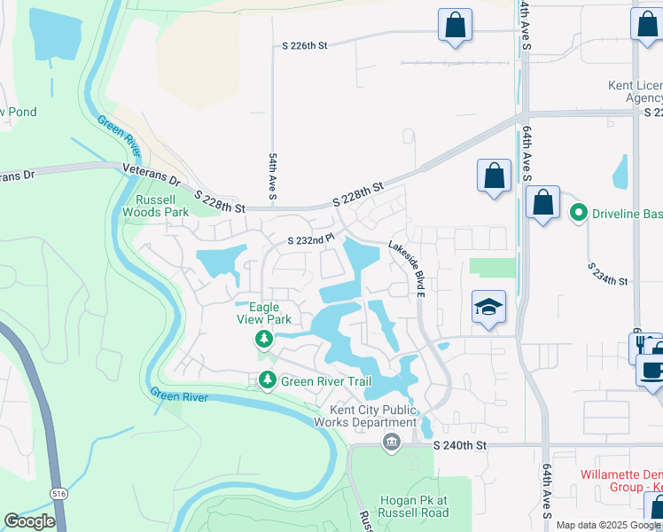 map of restaurants, bars, coffee shops, grocery stores, and more near 23324 57th Avenue South in Kent