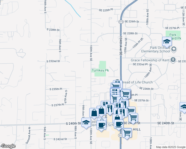 map of restaurants, bars, coffee shops, grocery stores, and more near 23324 100th Avenue Southeast in Kent