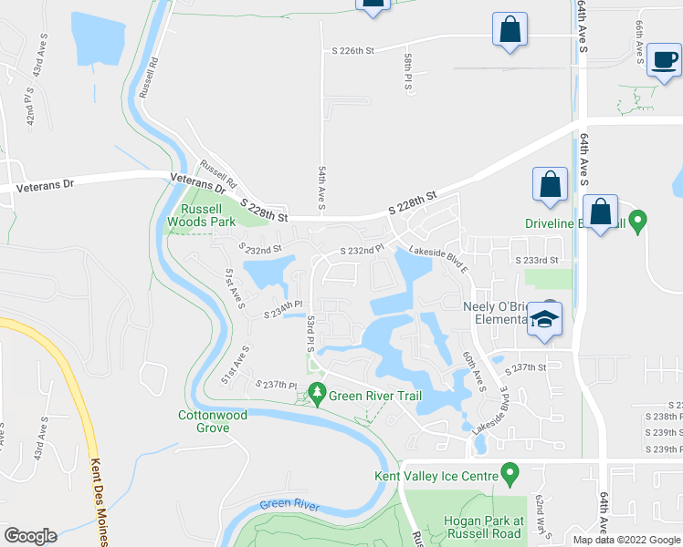 map of restaurants, bars, coffee shops, grocery stores, and more near 23332 55th Avenue South in Kent