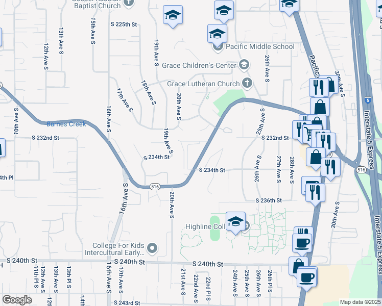 map of restaurants, bars, coffee shops, grocery stores, and more near 23339 20th Avenue South in Des Moines